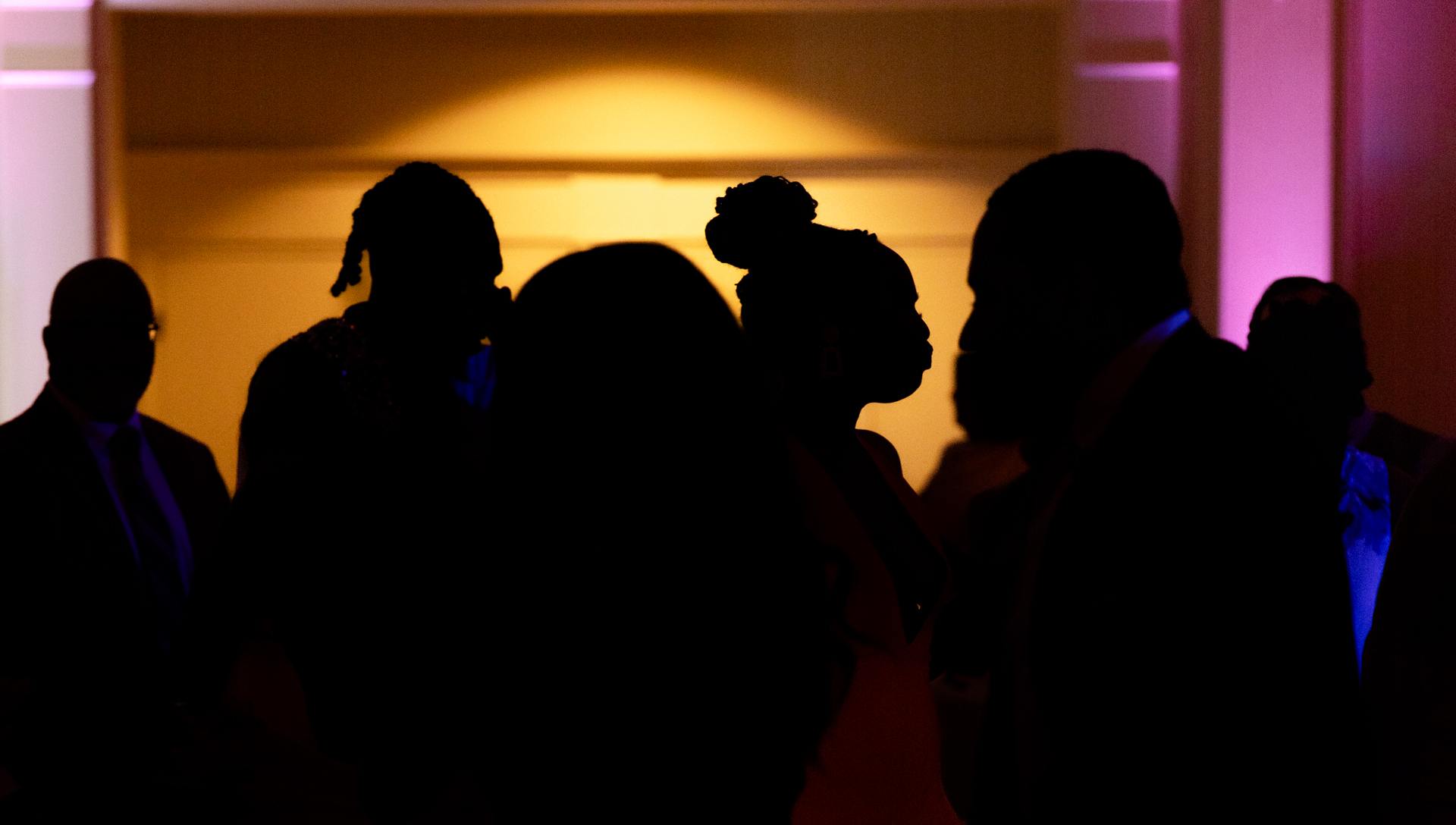 Dramatic documentary-style silhouette moment during luxury Swan House Atlanta wedding reception