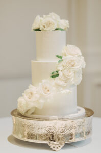 Elegant white floral wedding cake at Swan House Atlanta History Center wedding in Atlanta