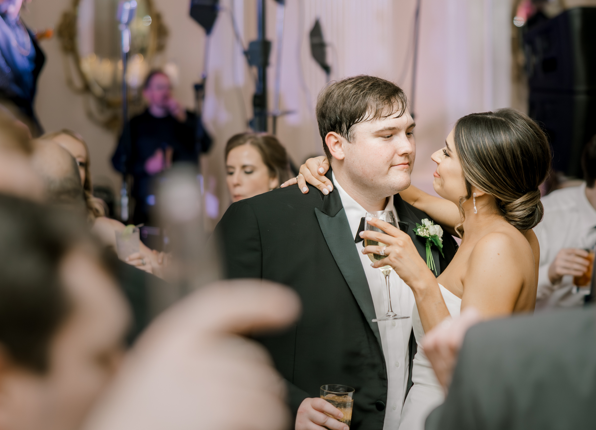 Bride and groom sharing a quiet moment on the dance floor during Atlanta wedding reception