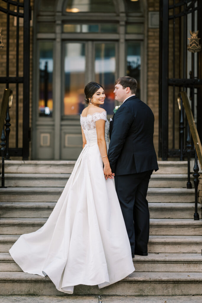 Romantic luxury wedding portrait at Capital City Club in downtown Atlanta