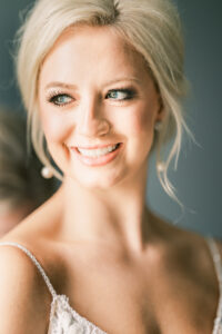Elegant editorial bridal portrait with soft natural light photographed at a private Lake Mary wedding