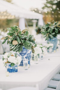 Elegant reception table styling with florals and candles at a private Lake Mary wedding