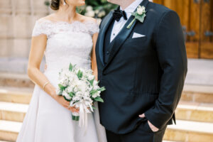Editorial bride and groom portrait outside Christ the King Cathedral in Atlanta Georgia